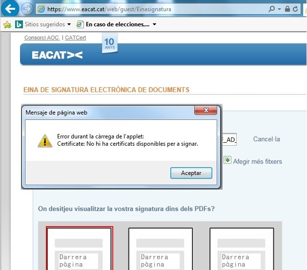 Error certificat EACAT